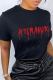 Black Daily Vintage Print Patchwork Letter O Neck T-Shirts
