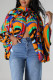 Orange Sexy Print Patchwork Asymmetrical O Neck Tops