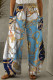 Light Blue Casual Print Patchwork Pocket Regular High Waist Conventional Full Print Trousers