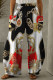 Black Red Casual Print Patchwork Pocket Regular High Waist Conventional Full Print Trousers