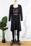 Yellow Casual Print Letter Cardigan Collar Long Sleeve Three Pieces