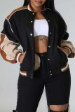 Black Casual Patchwork Contrast Outerwear