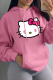 Pink Daily Cute Print Draw String Hooded Collar Tops