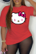 Red Daily Cute Print Patchwork O Neck T-Shirts