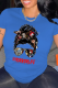 Royal Blue Casual Vintage Print Patchwork O Neck T-Shirts