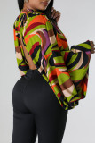 Orange Sexy Print Patchwork Asymmetrical O Neck Tops