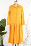 Yellow Sexy Sweet Solid Patchwork Buckle Shirt Collar Long Sleeve Dresses