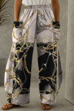 Multicolor Casual Print Patchwork Pocket Regular High Waist Conventional Full Print Trousers