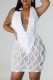 White Sexy Solid Patchwork See-through Backless Halter Sleeveless Dress Dresses