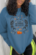 Gray Blue Casual Daily Print Skull Patchwork O Neck Tops