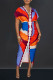 Orange Casual Print Patchwork Slit V Neck Short Sleeve Dress Dresses