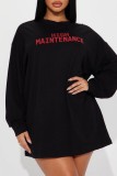 Black Casual Letter Print Basic O Neck Long Sleeve Dresses