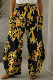 Multicolor Casual Print Patchwork Pocket Regular High Waist Conventional Full Print Trousers