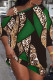 Green Street Print Patchwork Metal Accessories Decoration Oblique Collar Straight Dresses