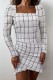 White Casual Print Basic Square Collar Long Sleeve Dresses