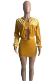 Yellow Casual Solid Patchwork Zipper Hooded Collar Long Sleeve Three Pieces
