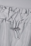 Silver Casual Solid Patchwork Zipper Hooded Collar Long Sleeve Two Pieces