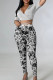 Grey Street Print Patchwork Cross Straps V Neck Short Sleeve Two Pieces