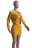 Yellow Casual Solid Patchwork Zipper Hooded Collar Long Sleeve Three Pieces
