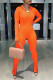 Orange Casual Solid Patchwork Zipper Collar Skinny Jumpsuits