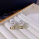 White Gold Elegant Letter Pearl Earrings