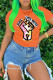 Orange Casual Print Patchwork O Neck T-Shirts