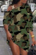 Camouflage Street Print Patchwork Metal Accessories Decoration Oblique Collar Straight Dresses