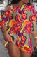 Colour Street Print Patchwork Metal Accessories Decoration Oblique Collar Straight Dresses