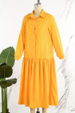 Yellow Sexy Sweet Solid Patchwork Buckle Shirt Collar Long Sleeve Dresses