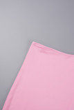 Pink Casual Solid Frenulum V Neck Long Sleeve Two Pieces