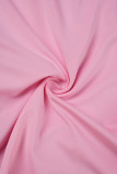 Pink Casual Solid Frenulum V Neck Long Sleeve Two Pieces