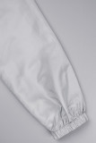 Silver Casual Solid Patchwork Zipper Hooded Collar Long Sleeve Two Pieces