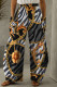 Grey Casual Print Patchwork Pocket Regular High Waist Conventional Full Print Trousers