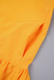 Yellow Sexy Sweet Solid Patchwork Buckle Shirt Collar Long Sleeve Dresses