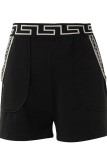 Black Casual Patchwork Basic Regular High Waist Conventional Patchwork Shorts