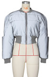 Grey Casual Street Solid Patchwork Zipper Collar Outerwear