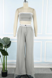 Grey Casual Solid Patchwork Strapless Sleeveless Two Pieces