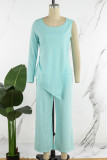 Light Green Casual Sweet Solid Patchwork Pocket Slit O Neck Nine Points Sleeve Two Pieces(No Brooch)