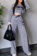 Deep Blue Casual Street Print Letter O Neck Long Sleeve Two Pieces