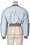 Grey Casual Street Solid Patchwork Zipper Collar Outerwear