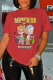 Red Street Cute Print Letter O Neck T-Shirts