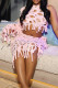 Pink Sexy Celebrities Solid Ripped Patchwork See-through Asymmetrical Collar Long Sleeve Two Pieces