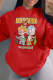 Red Daily Cute Print Draw String Hooded Collar Tops