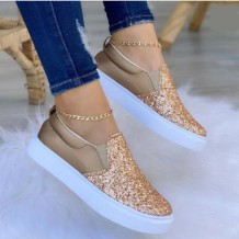Rose Gold Casual Patchwork Round Comfortable Flats Shoes