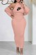 Coral Powder Casual Print Letter O Neck Long Sleeve Two Pieces