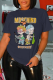 Navy Blue Street Cute Print Letter O Neck T-Shirts