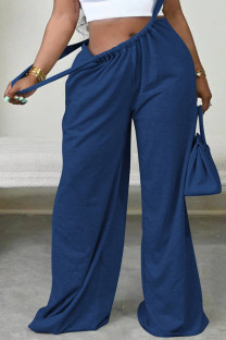 Navy Blue Casual Street Solid Patchwork Loose Low Waist Wide Leg Solid Color Bottoms