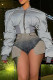 Grey Casual Street Solid Patchwork Zipper Collar Outerwear