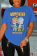 Royal Blue Street Cute Print Letter O Neck T-Shirts