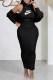 Black Casual Print Letter O Neck Long Sleeve Two Pieces